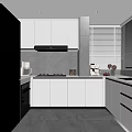 Modern Kitchen Interior Design With White Cabinets Gray Backsplash Stove Coffee Maker And Blinds