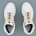 White High Top Shoes Featuring Gold Logo And Stripes For Stylish Athletic Wear