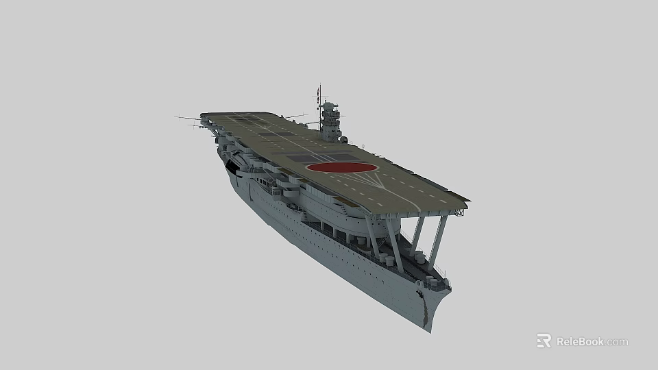 Detailed Naval Aircraft Carrier With Flight Deck And Red Circular Mark 3d model 