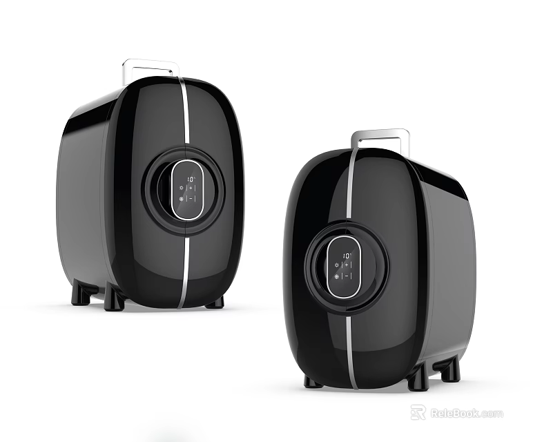 Modern Black Fridge Freezers with White Stripes Control Panel and Sleek Design 3d model