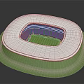 White Oval Stadium Model With Red Stands And Green Football Pitch