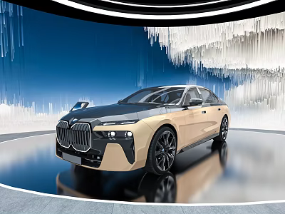 Luxury Two Tone Car With Sleek Design In Modern Showroom With Reflective Floor 3d model