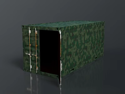 Military Camouflage Container With Open Door And Black Interior In Green Camouflage Design 3d model