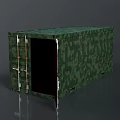 Military Camouflage Container With Open Door And Black Interior In Green Camouflage Design