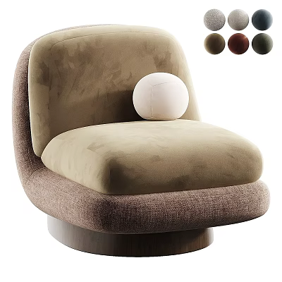 Modern Curved Upholstered Single Sofa With White Round Pillow And Multiple Color Options 3d model