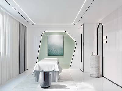 Modern SPA Room Interior With Treatment Bed And Art Decor 3d model