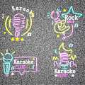 Neon Decorative Lights For Karaoke Rock Star With Microphones Stars Music Notes And Moon