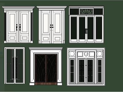 Various Styles of Decorative Exterior Doors with Glass Panels and Wooden Frames 3d model
