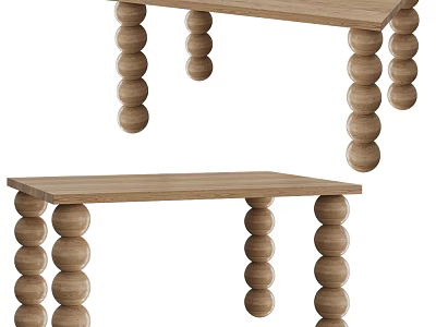 Wooden Dining Table With Ball Shaped Stacked Legs And Light Wood Top 3d model