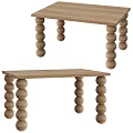 Wooden Dining Table With Ball Shaped Stacked Legs And Light Wood Top