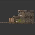 Modern Ruin Scene With Stone Walls Green Plants Slate Floor And Steps