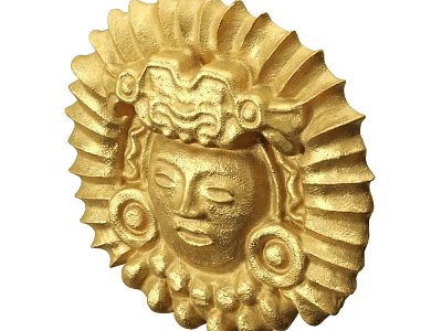 Golden Female Head Ornamental Decor Set With Radiant Curled Patterns 3d model