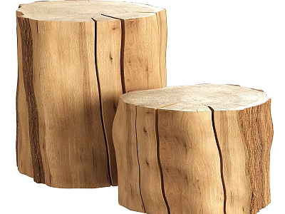 Rustic Wooden Desk With Log Stump Design And Natural Original Wood Texture 3d model