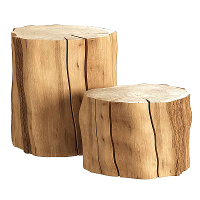 Rustic Wooden Desk With Log Stump Design And Natural Original Wood Texture 3d model