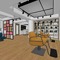 Modern Hair Salon Interior With Yellow Styling Chairs Green Plants On Shelves And Wooden Flooring