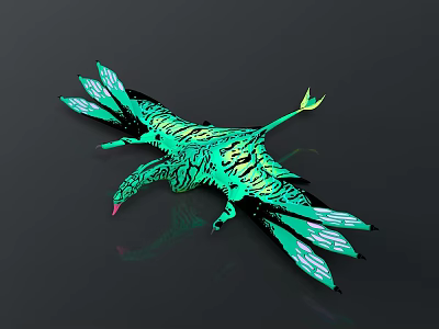 Colorful Green Bird with Black Patterns Spreading Wings in Artistic Design 3d model