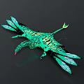 Colorful Green Bird with Black Patterns Spreading Wings in Artistic Design