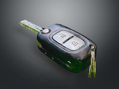 Worn Car Remote Key With Metal Blade And Lock Unlock Buttons 3d model