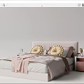 Soft Pink Kids Bed With Padded Headboard Yellow Round Pillows And Side Nightstand