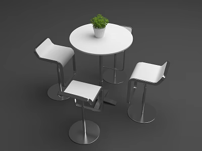 Modern Round Meeting Table With White Chairs And Metal Frame And Small Plant 3d model