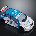 Intel Tirestone Blue White Red Racing Car With Rear Wing And Body Design