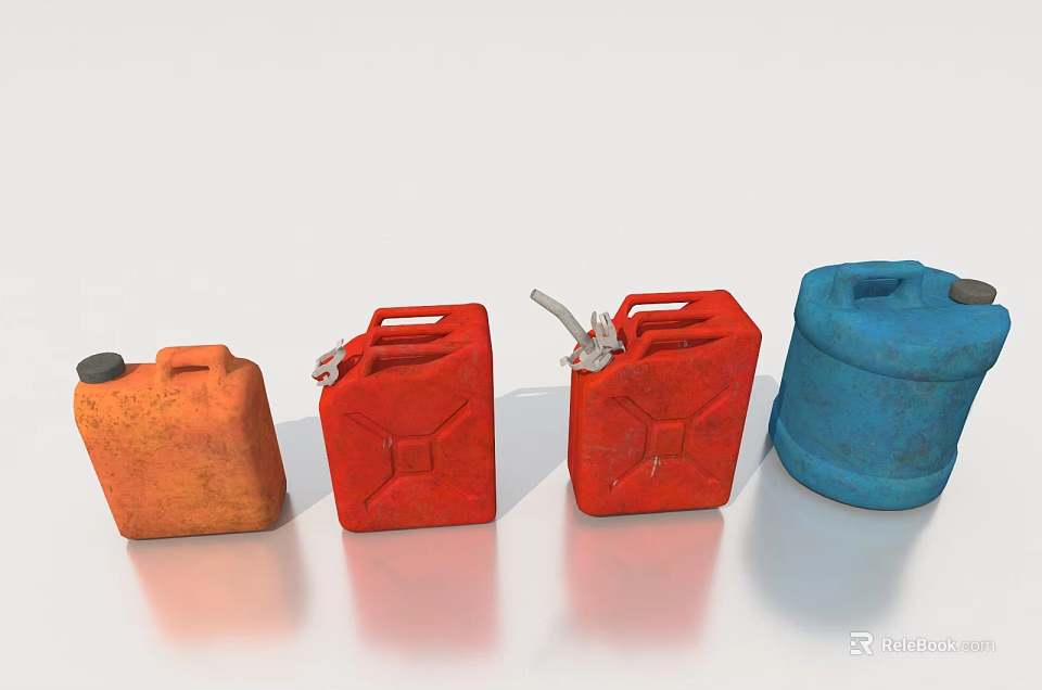 Colorful Industrial Equipment Storage Fuel Cans With Handles And Spouts For Industrial Use 3d model 