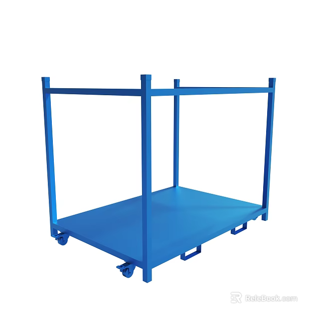 Blue Metal Platform Cart With Movable Wheels And Sturdy Frame 3d model 