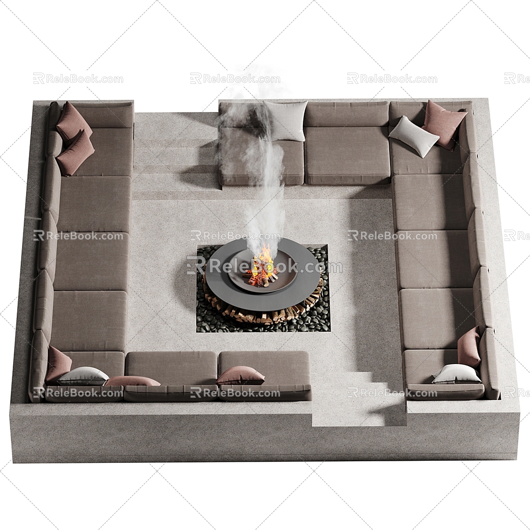 outdoor sofa sunken sofa furnace 3d model