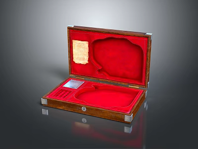 Elegant Jewelry Decor Set in Open Wooden Box with Red Velvet Lining and Silver Trim 3d model