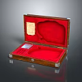 Elegant Jewelry Decor Set in Open Wooden Box with Red Velvet Lining and Silver Trim
