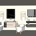 Modern Bathroom Interior Featuring Stylish Washbasin Mirror Towel Rack And Bathtub