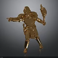 Detailed Golden Knight Statue Holding Torch In Pointing Stance On Dark Surface