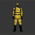 Character In Yellow Protective Suit Confronting Mysterious Creature In Sci Fi World 3d model