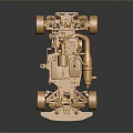 Detailed Golden Car Model With Mechanical Structure Antenna Reflective Wheels On Dark Background