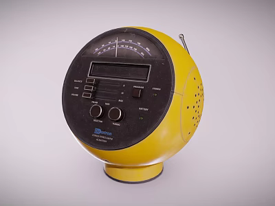 Yellow Round Design Portable Audio Speaker With Display Screen Control Buttons And Speaker Holes 3d model