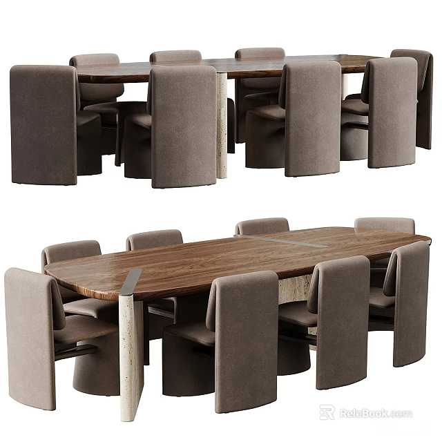 Modern Wooden Dining Table Set With Gray Upholstered Chairs And Simple Design 3d model