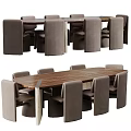 Modern Wooden Dining Table Set With Gray Upholstered Chairs And Simple Design 3d model