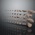 Wooden Stone Pieces with Various Shapes Sizes Floating Effect on Dark Background Reflections 3d model