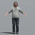 Male Game Movie Character Wearing Stained White Hoodie And Dark Jeans