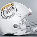 White Football Helmet Featuring Black Stripe And Cartoon Grinning Face Design