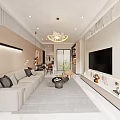 Elegant Modern Living Dining Room Interior With Dining Table Chairs TV And Decorative Painting
