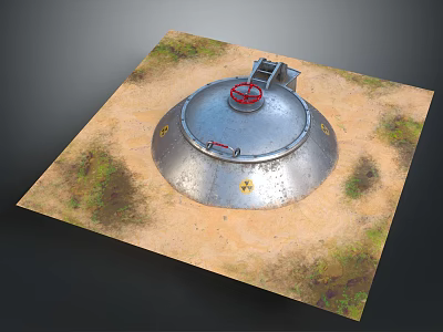Underground Metal Structure With Round Top Red Valve Sand And Grass 3d model