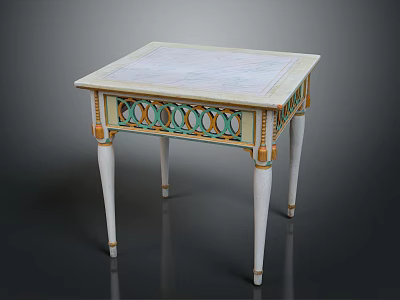 Elegant Square Marble Table With White Legs And Green Gold Decorative Accents 3d model