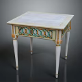 Elegant Square Marble Table With White Legs And Green Gold Decorative Accents