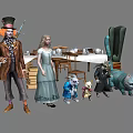 Alice And Mad Hatter With Cheshire Cat March Hare At Tea Table With Teacups