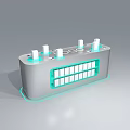 Mall Store Display Stand Featuring Gray Base White Pillars Central LOGO And Green Grid Design 3d model