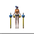 Goggled Blue Haired Character In Orange Life Jacket Holding Yellow Star Staff With Marine Creatures