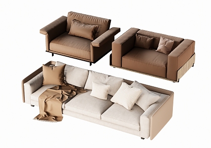 Multi-person sofa double sofa 3d model