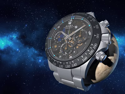 Luxury Rolex Watch With Sophisticated Dial Starry Sky Background And Earth Element 3d model