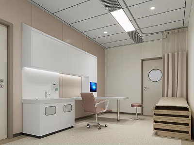 Hospital Outpatient Clinic Interior With White Cabinets Desk Chair And Bed 3d model